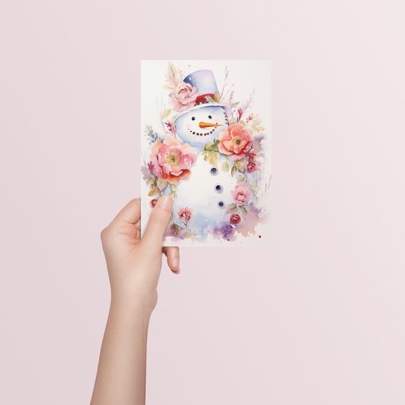 Watercolor Snowman Christmas Theme Wall Art Illustration Print Unframed - Picture 5 of 5